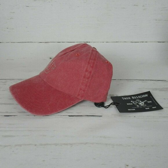New True Religion Red Baseball Cap Hat Crystal Horseshoe Logo Bling Minimalist - Picture 8 of 12
